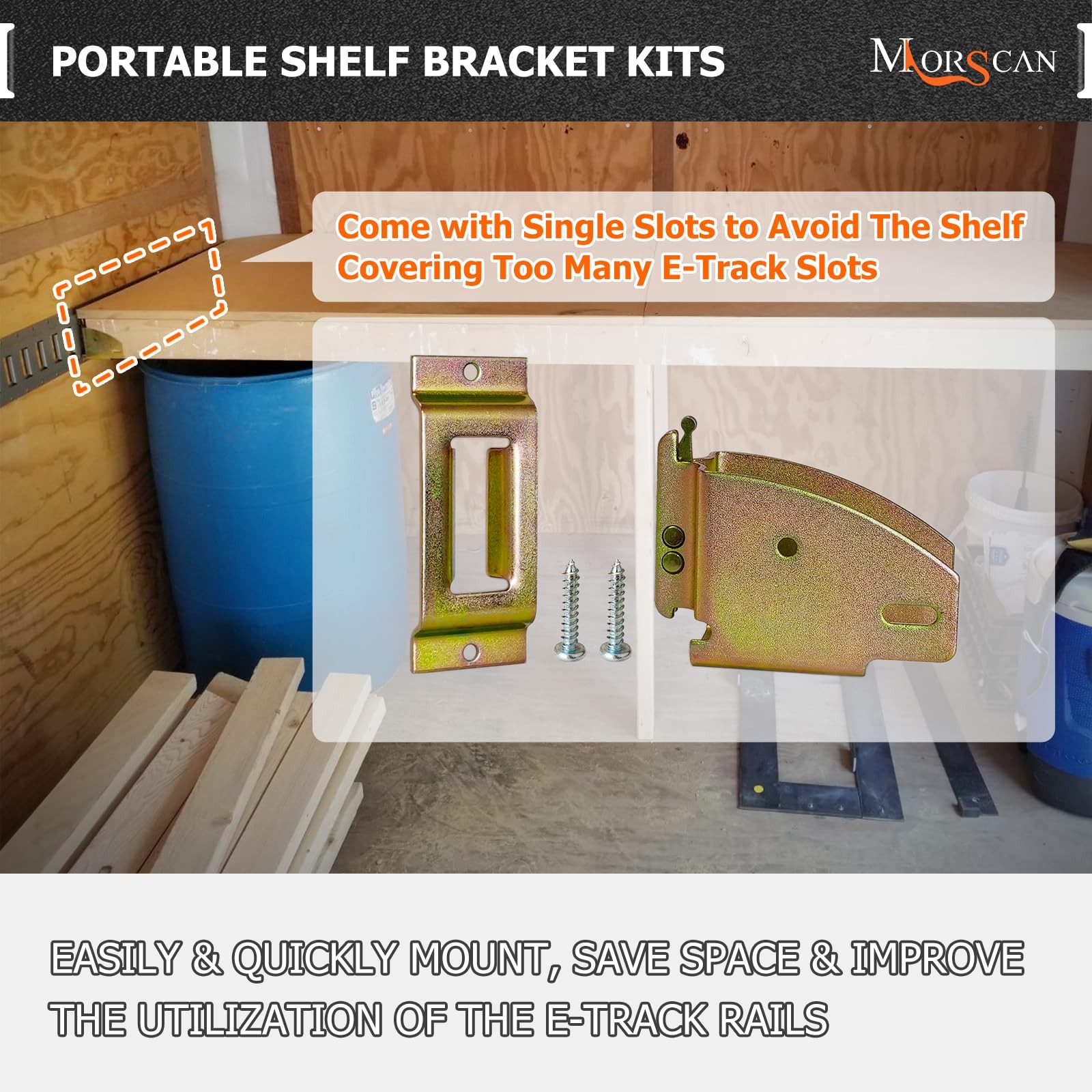 MorScan E-Track Wood Beam End Socket with Tie Down Slots Shelf Brackets for 2x4 - Image 2