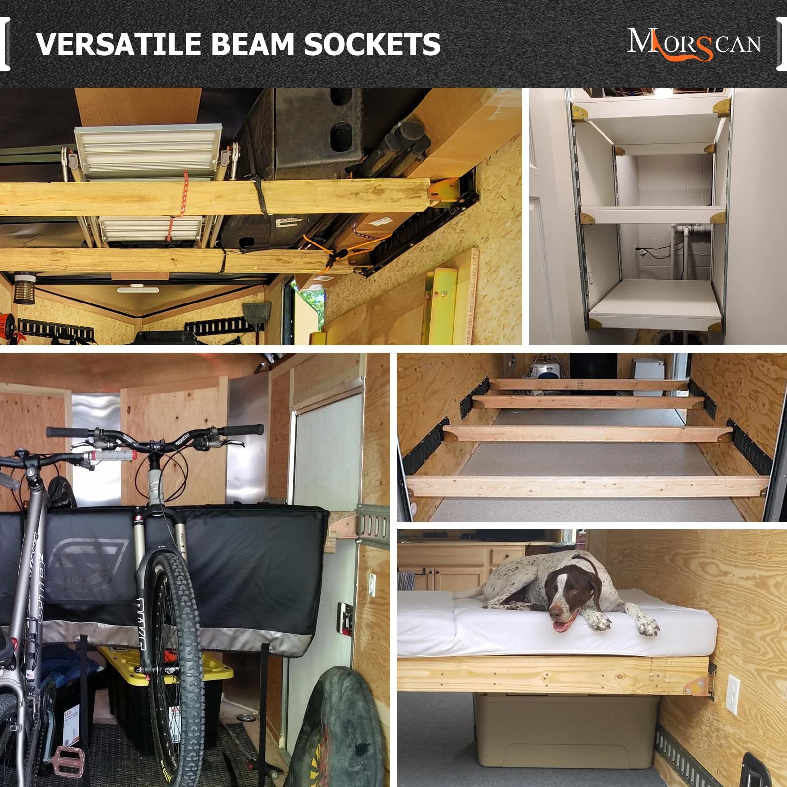 MorScan E-Track Wood Beam End Socket with Tie Down Slots Shelf Brackets for 2x4 - Image 4