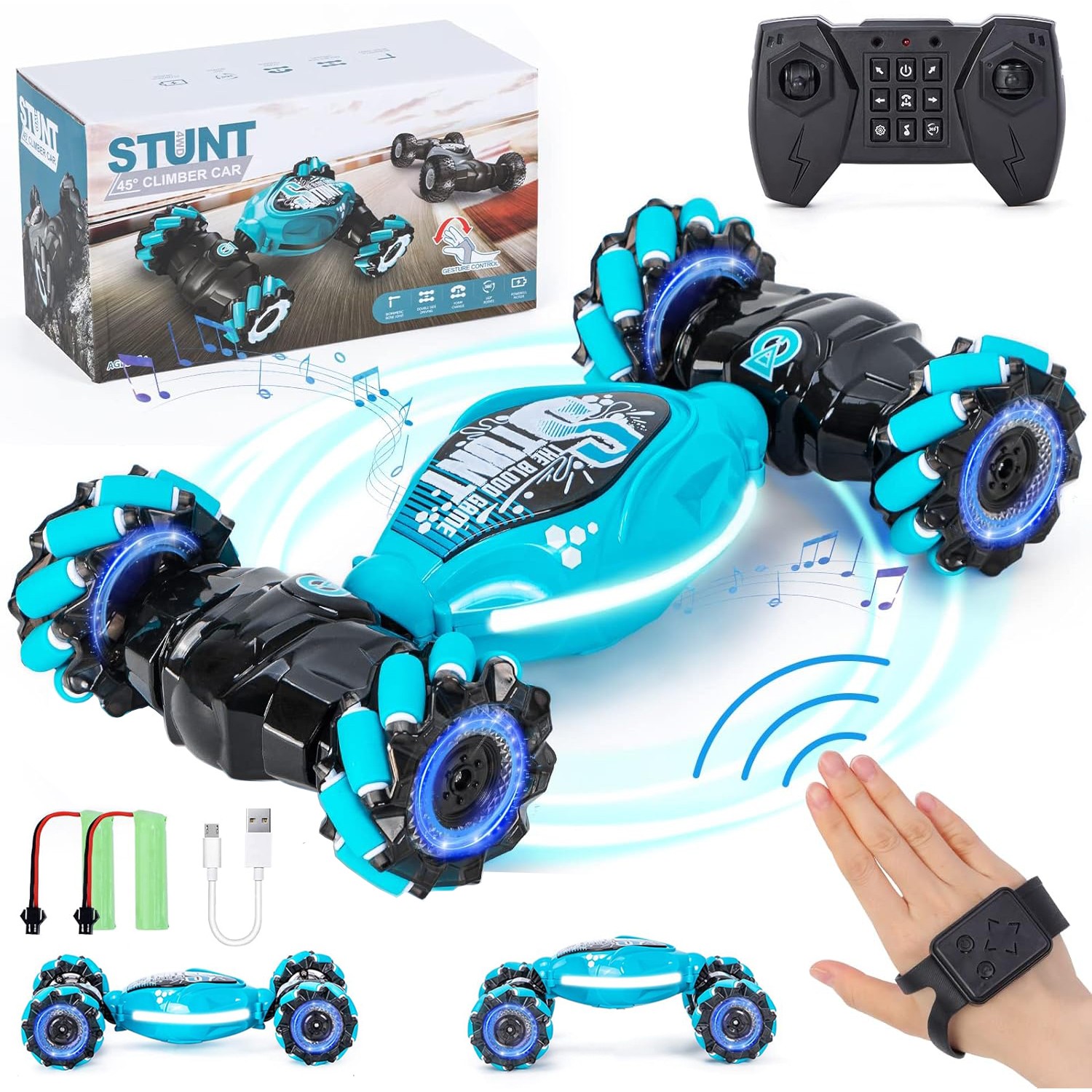 4WD Control Remoto Coche Control Manual 360° RC Stunt Coche Juguete con Luz-