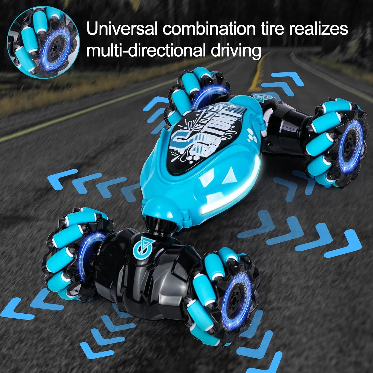 4WD Control Remoto Coche Control Manual 360° RC Stunt Coche Juguete con Luz- - Image 2