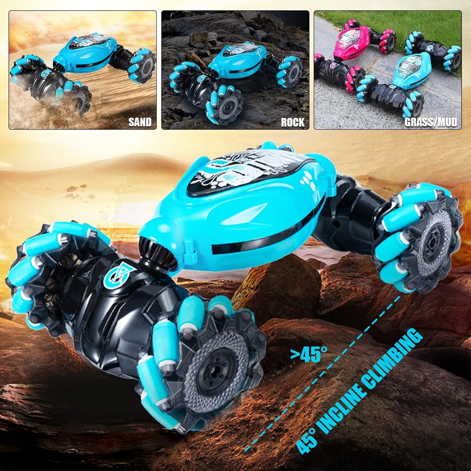 4WD Control Remoto Coche Control Manual 360° RC Stunt Coche Juguete con Luz- - Image 4