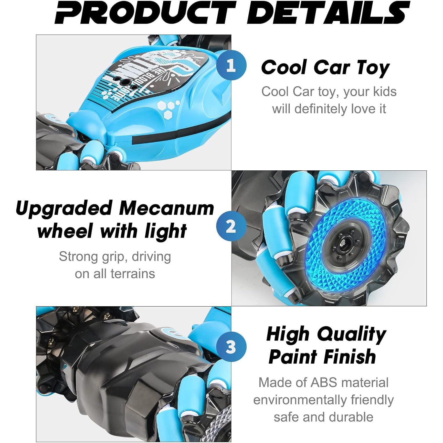 4WD Control Remoto Coche Control Manual 360° RC Stunt Coche Juguete con Luz- - Image 5