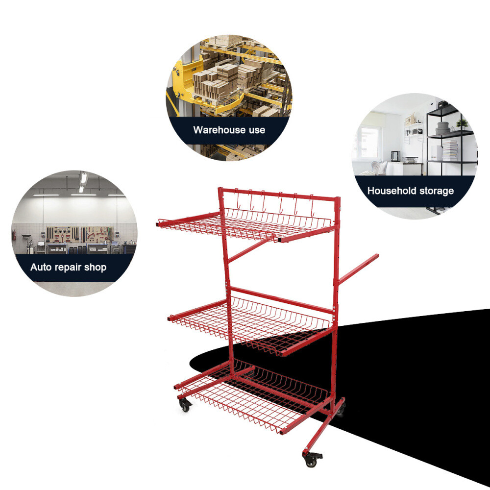 3 Shelf Storage Shelving Innovative Parts Carts Body Shop Tools Storage Rack US - Image 5