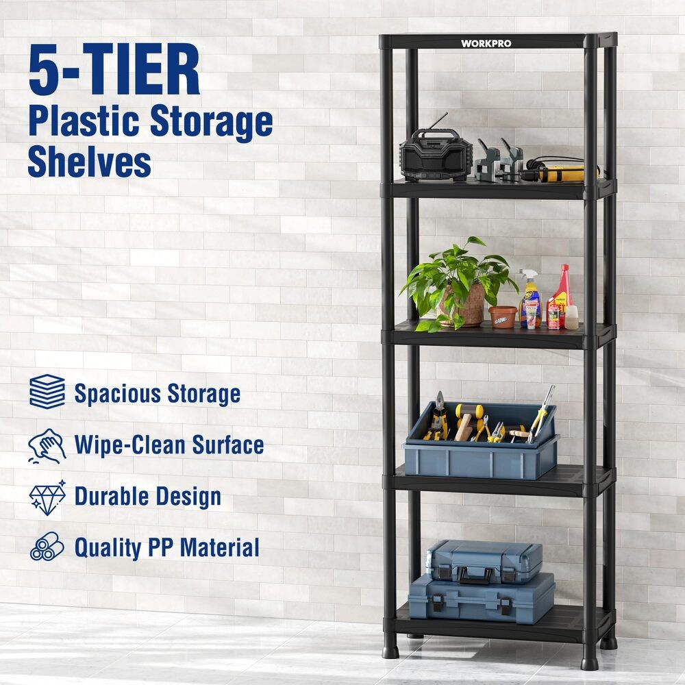 WORKPRO 5-Tier Plastic Storage Shelves 500lb Capacity Shelving Unit for Garage - Image 4