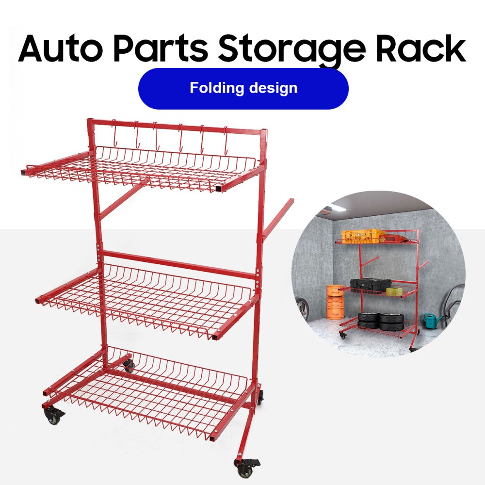 3 Layer Auto Parts Storage Rack Mobile Car Storage Rack Steel With Wheels - Image 2