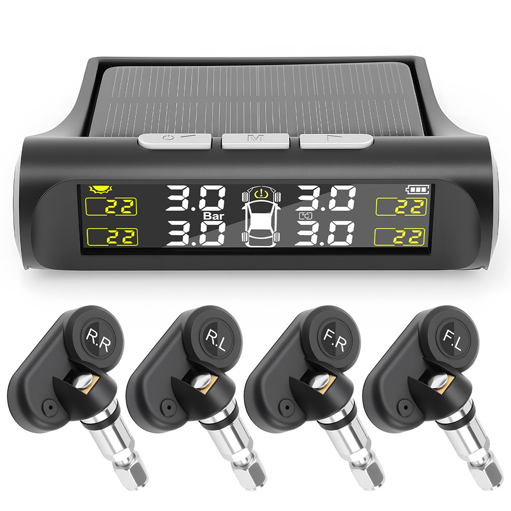 Sistema de presión de monitoreo de neumáticos de energía solar LCD TPMS para automóvil con 4 sensores internos- - Image 2