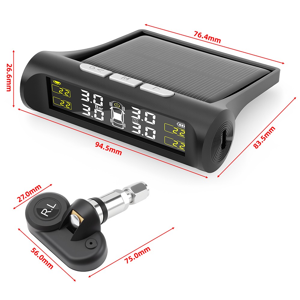 Sistema de presión de monitoreo de neumáticos de energía solar LCD TPMS para automóvil con 4 sensores internos- - Image 3