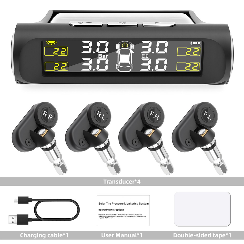 Sistema de presión de monitoreo de neumáticos de energía solar LCD TPMS para automóvil con 4 sensores internos- - Image 4