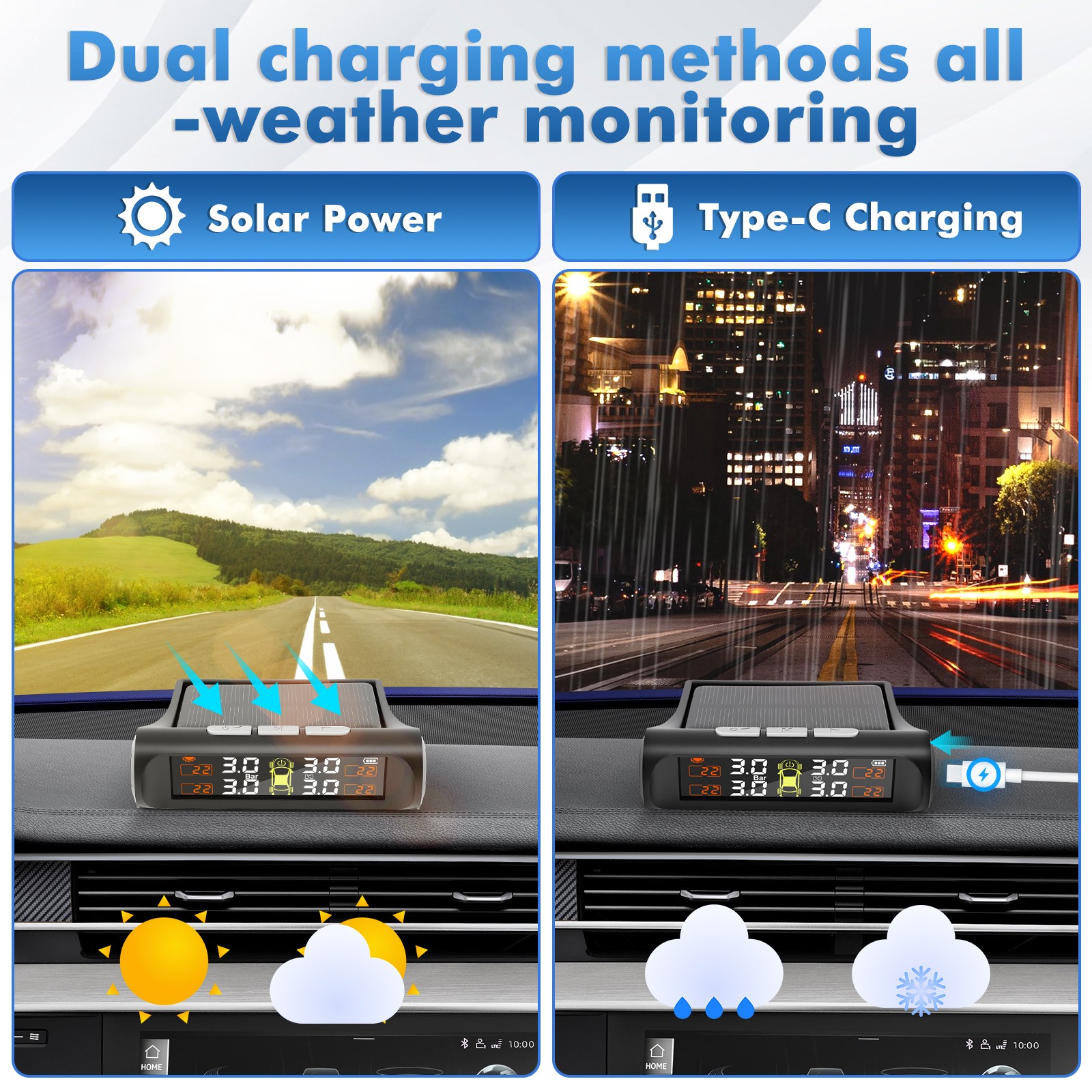 Sistema de presión de monitoreo de neumáticos de energía solar LCD TPMS para automóvil con 4 sensores internos- - Image 5