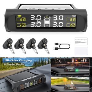 Sistema de presión de monitoreo de neumáticos de automóvil TPMS LCD energía solar con 4 sensores internos-