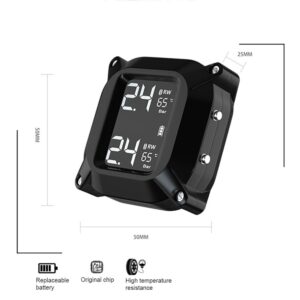 Waterproof Wireless Motorcycle TPMS Tire Tyre Pressure Monitor System +2 Sensors