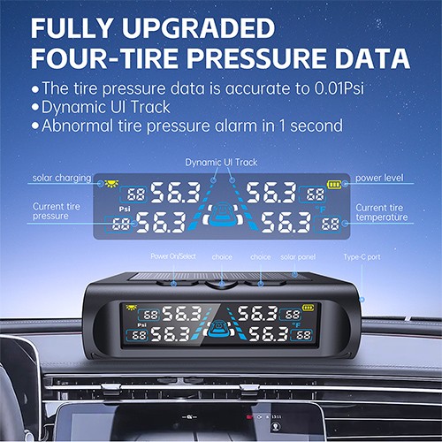 Sistema de monitor de presión de neumáticos solar universal para automóvil TPMS 4 ruedas sensores en tiempo real- - Image 2