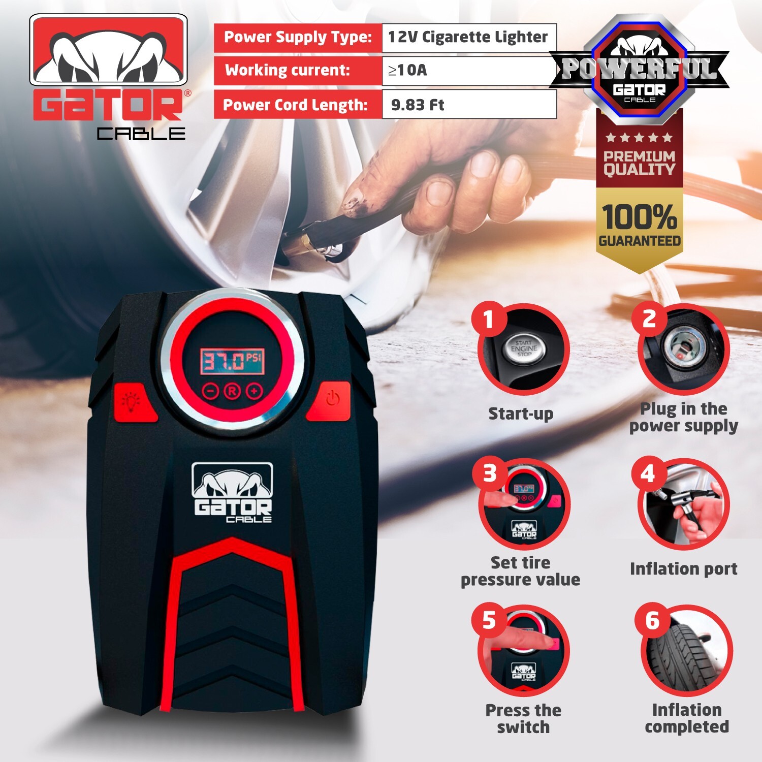 Car Tire Air Pump Inflator Compressor Digital Electric Auto Portable 150PSI 12V - Image 2