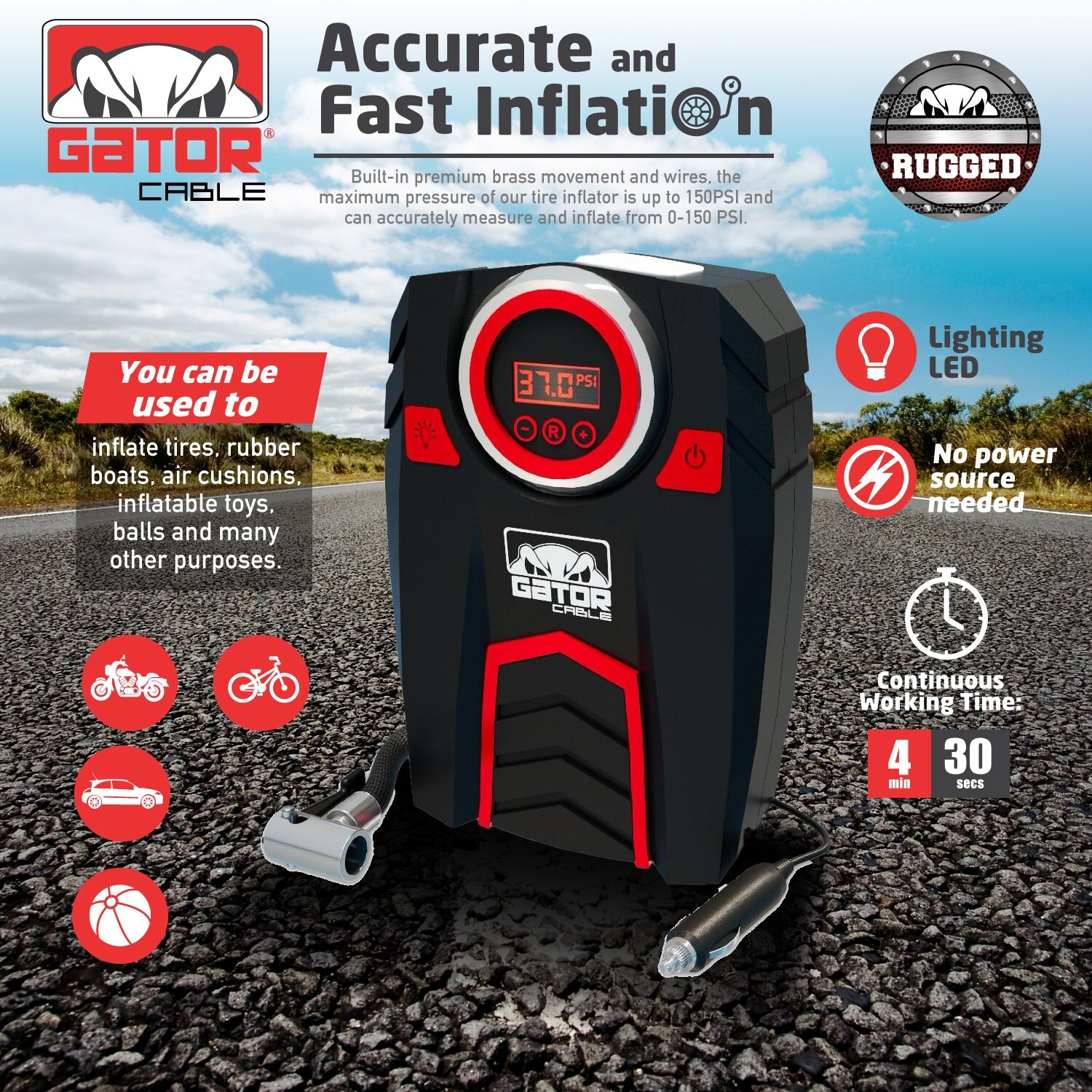 Car Tire Air Pump Inflator Compressor Digital Electric Auto Portable 150PSI 12V - Image 5