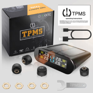 Sistema de Monitor de Presión de Neumáticos Solar Inalámbrico LCD Coche TPMS + 4 Sensores-