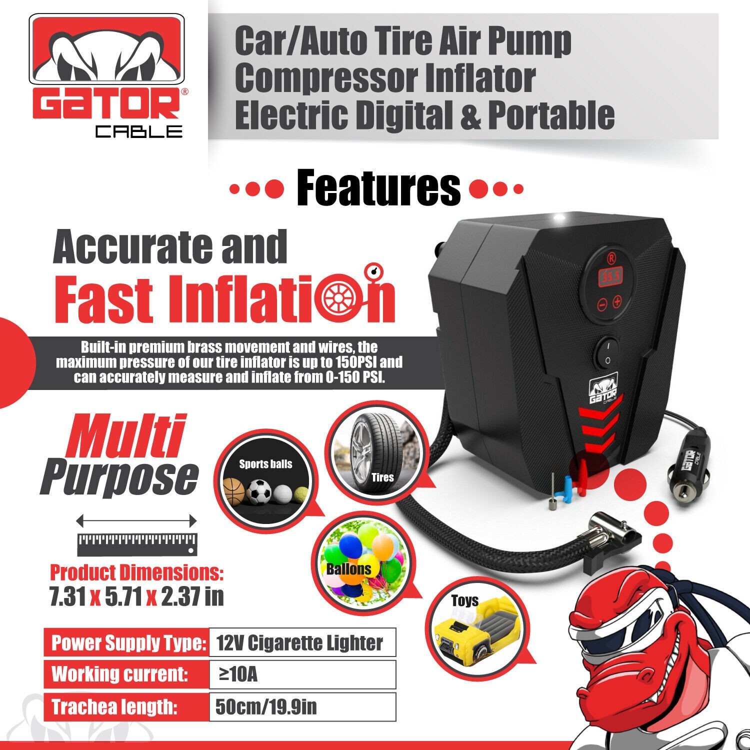 Car Tire Air Pump Inflator Compressor Digital Electric Auto Portable 150PSI 12V - Image 2