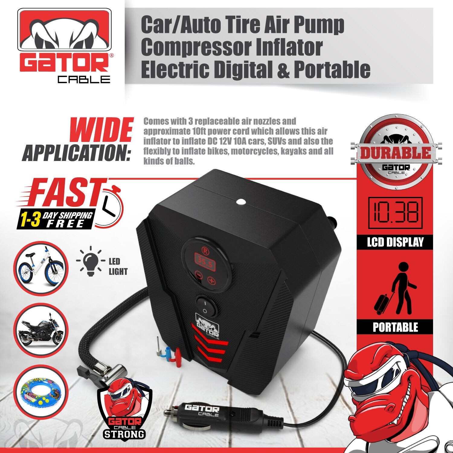 Car Tire Air Pump Inflator Compressor Digital Electric Auto Portable 150PSI 12V - Image 3