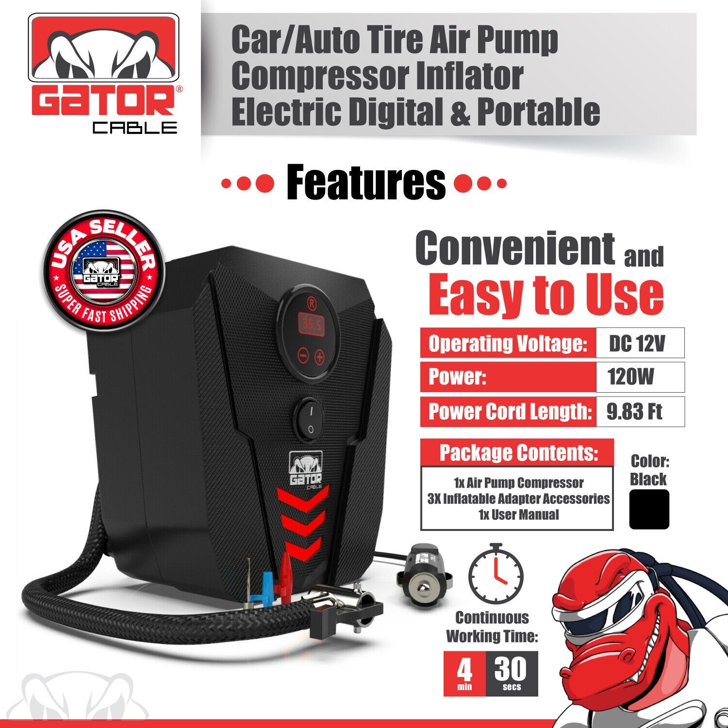 Car Tire Air Pump Inflator Compressor Digital Electric Auto Portable 150PSI 12V - Image 4