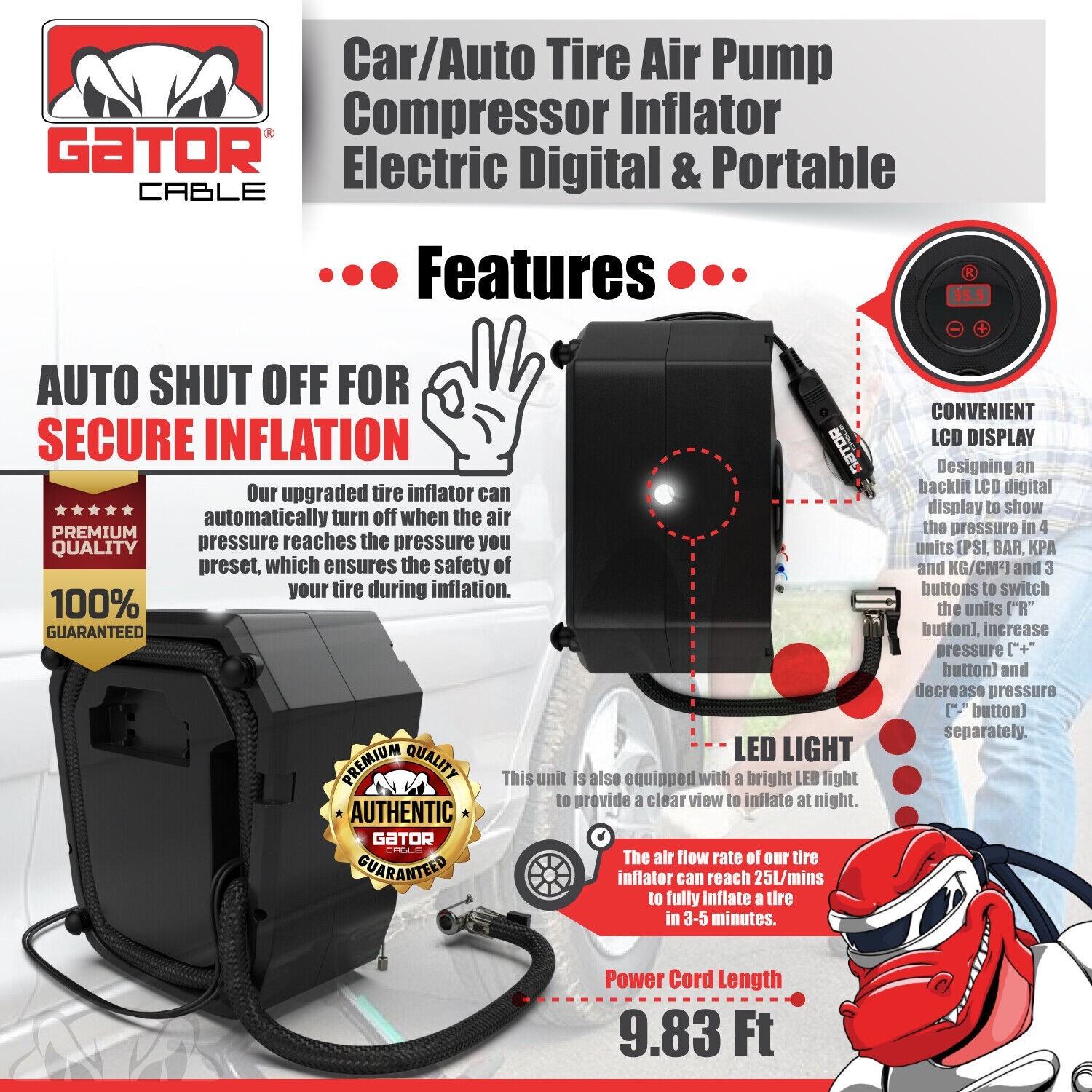 Car Tire Air Pump Inflator Compressor Digital Electric Auto Portable 150PSI 12V - Image 5