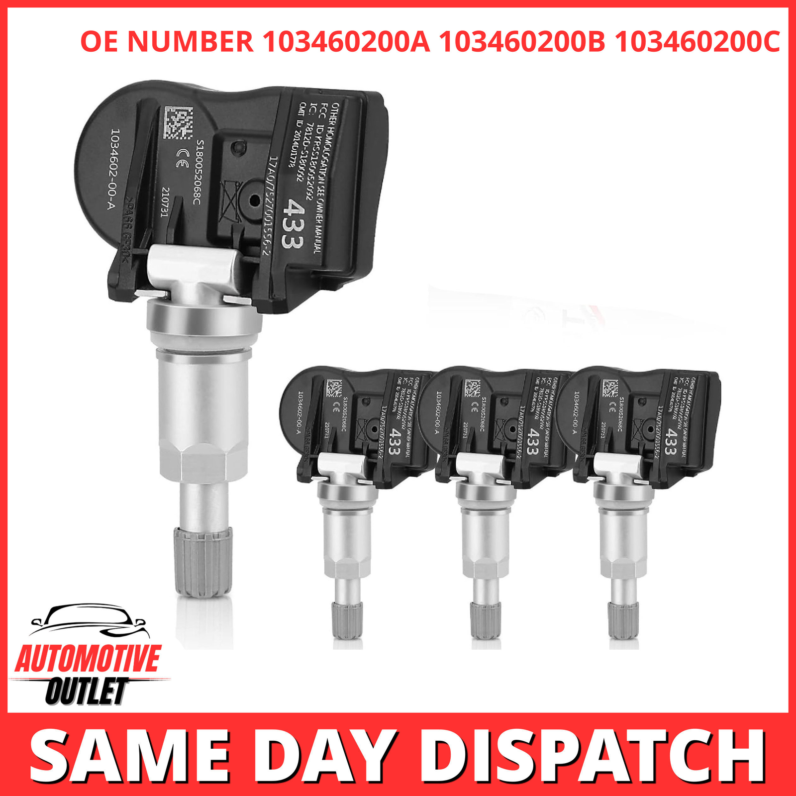 4X SENSOR DE PRESIÓN DE NEUMÁTICOS TPMS MONITOR DE AIRE 103460200A 433MH PARA TESLA MODELO 3 S X-
