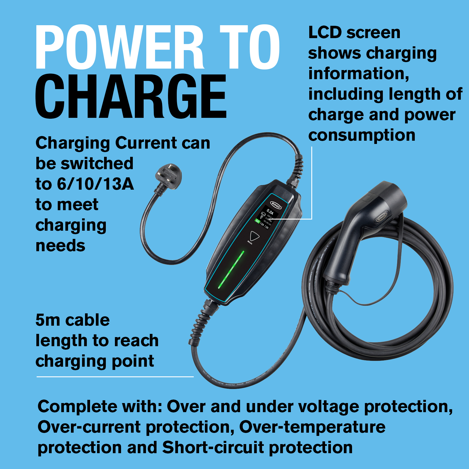Cable de carga enchufable para vehículo eléctrico tipo 2 cargador EV Reino Unido 3 pines 230 V CA- - Image 4