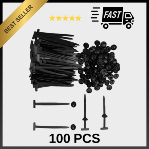 100 Piezas Nylon Universal Cable Tie Hebilla para Coche, Estilo T Automotriz Cremallera Clip-