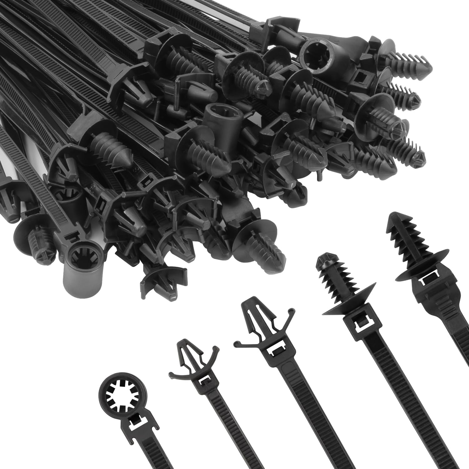 110 PIEZAS Instalación Automotriz Negro Montaje Empuje Cable Cremallera Lazos Tamaños Surtidos, -