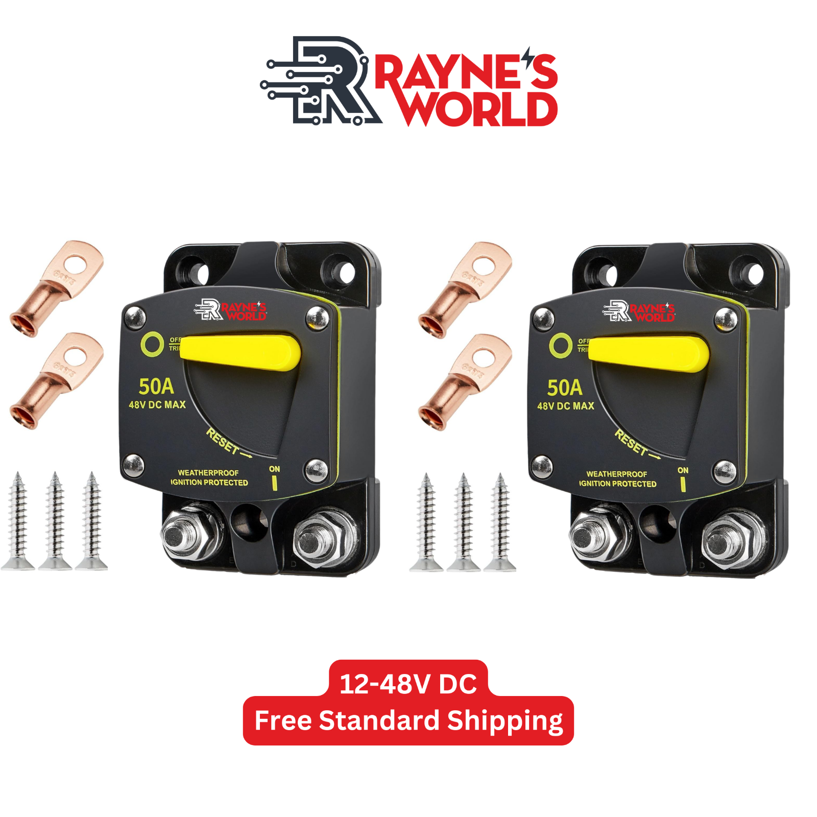 PACK DE 2 disyuntores de 50 amperios 12-48 V CC coches/amplificadores/solar/inversor/RV de alta resistencia-