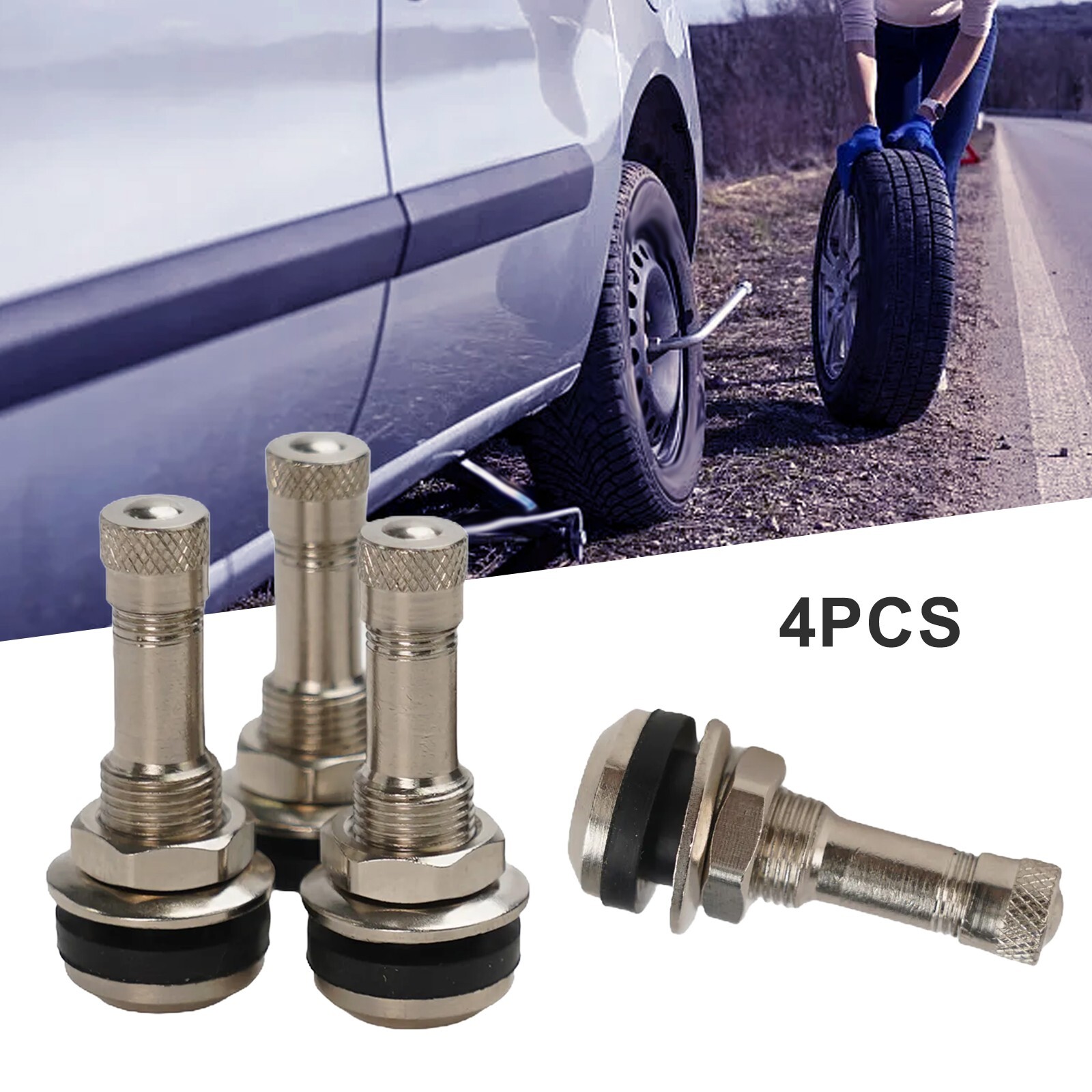 Paquete de 4 válvulas de neumático sin cámara de perno de calidad superior con abrazadera de metal TR 416- - Image 5