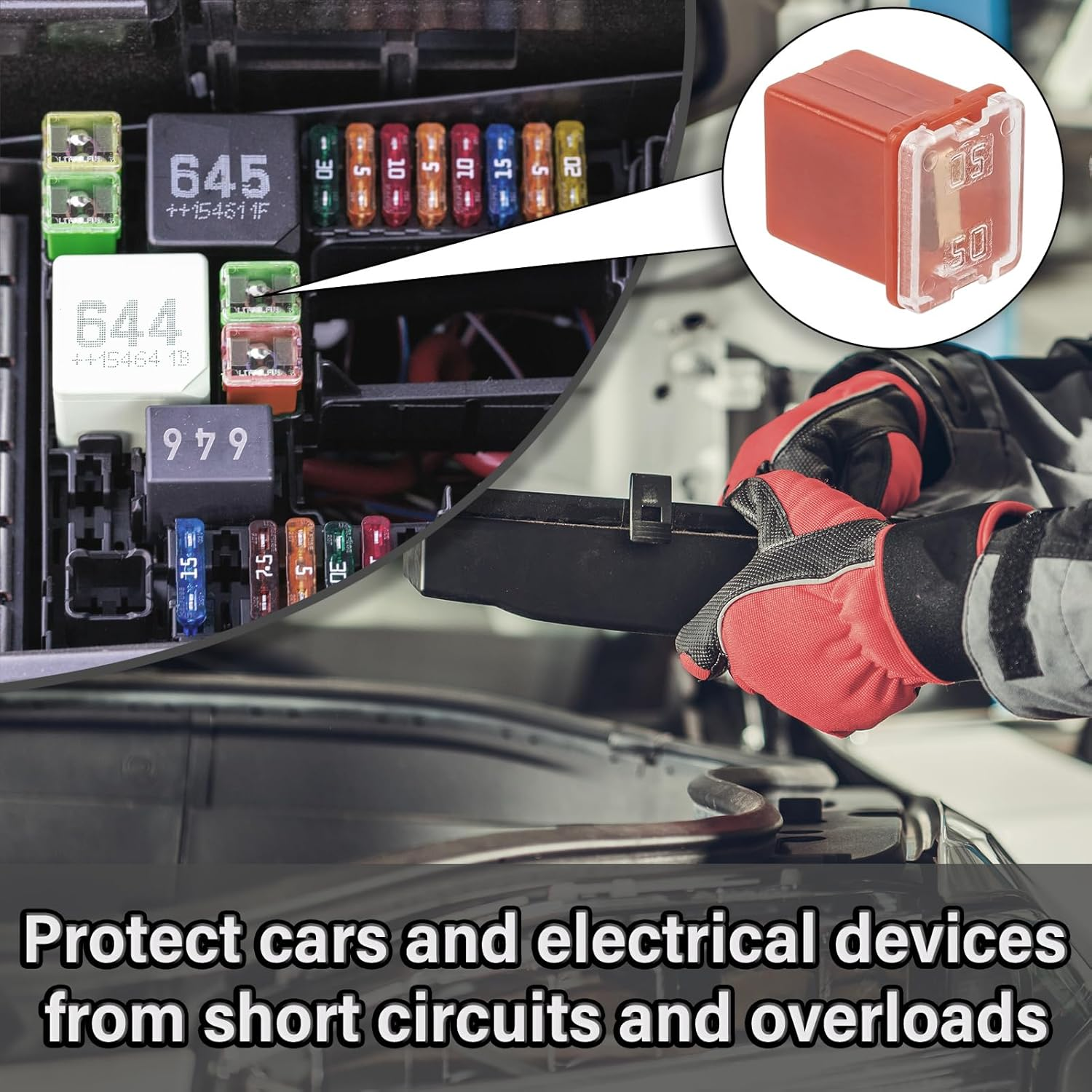 Fusibles automáticos cuadrados 50A 50 AMP bajo perfil en forma de caja fusible automotriz para SUV- - Image 4
