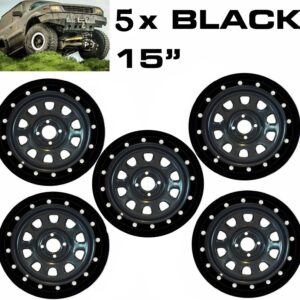 Beadlock Simulador Kit Se Adapta a Llantas 15" 4x4 y Coche Juego de 5 NEGRO Bloqueo de Cubos Tapacubos-