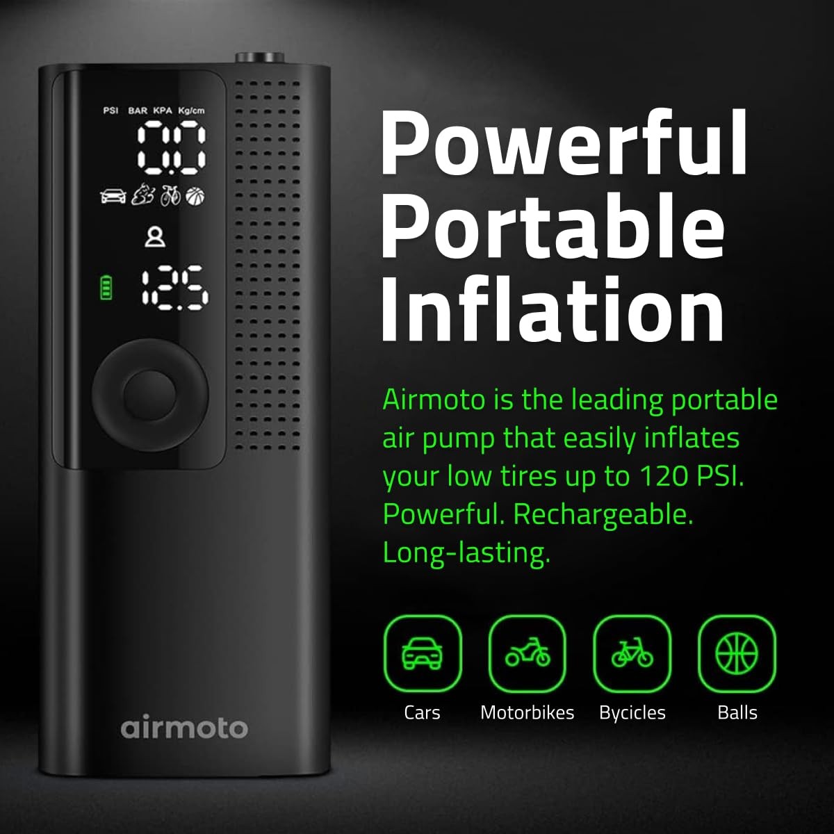 Airmoto Tire Inflator Portable Air Compressor - Digital Car Air Pump 120 PSI - Image 2