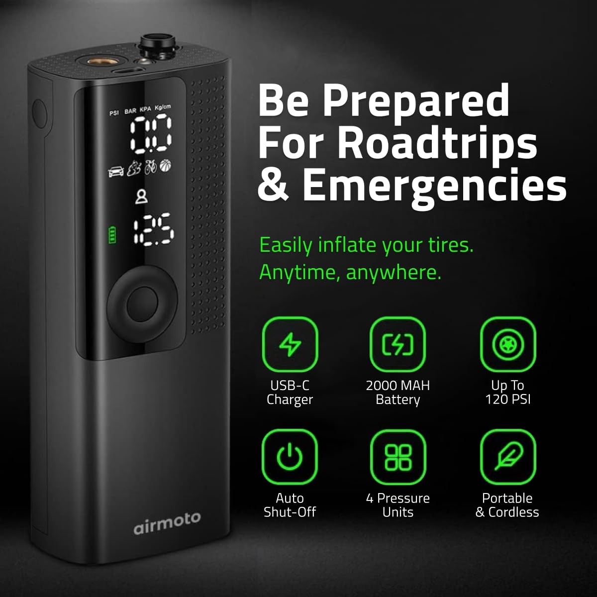 Airmoto Tire Inflator Portable Air Compressor - Digital Car Air Pump 120 PSI - Image 3
