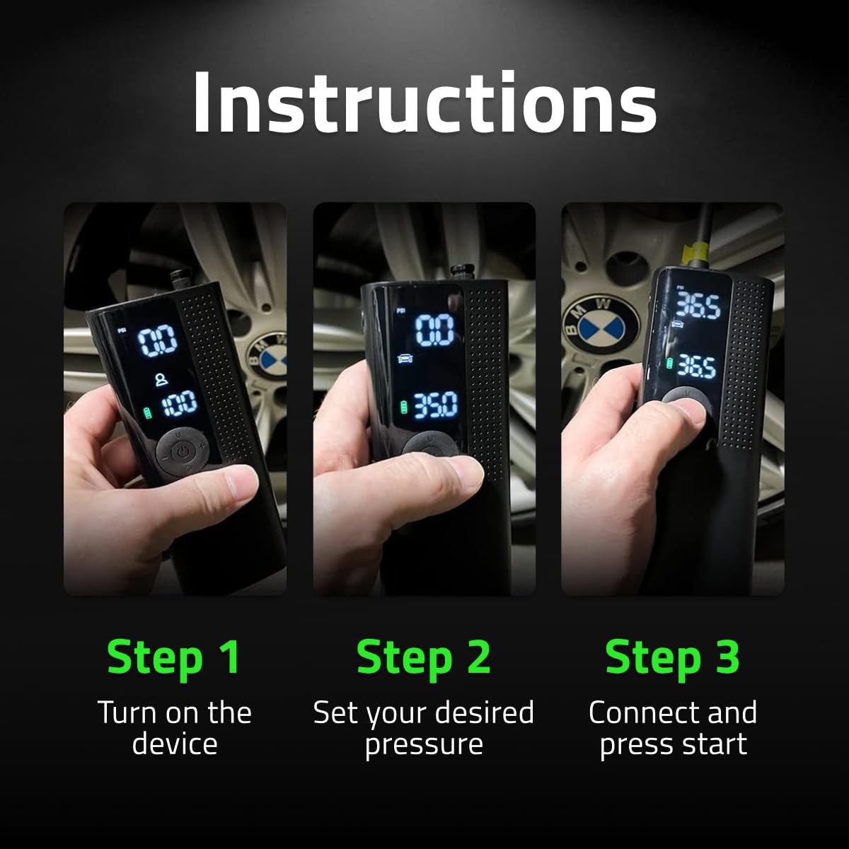 Airmoto Tire Inflator Portable Air Compressor - Digital Car Air Pump 120 PSI - Image 5