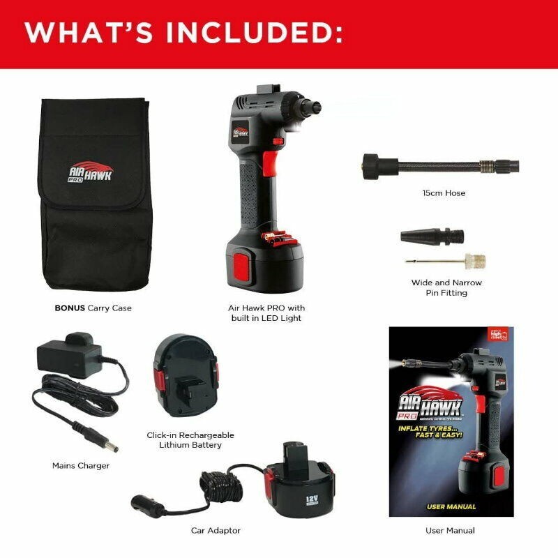Air Work Pro Portable Air Compressor 12V Car Adapter Inflate Tyre Pressure Gauge - Image 3