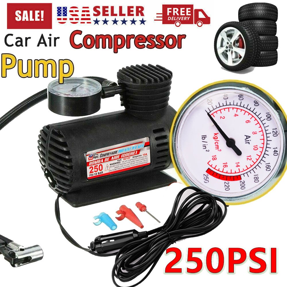 Heavy Duty 12V Portable 250PSI Car Tyre Auto Tire Inflator Pump Air Compressor