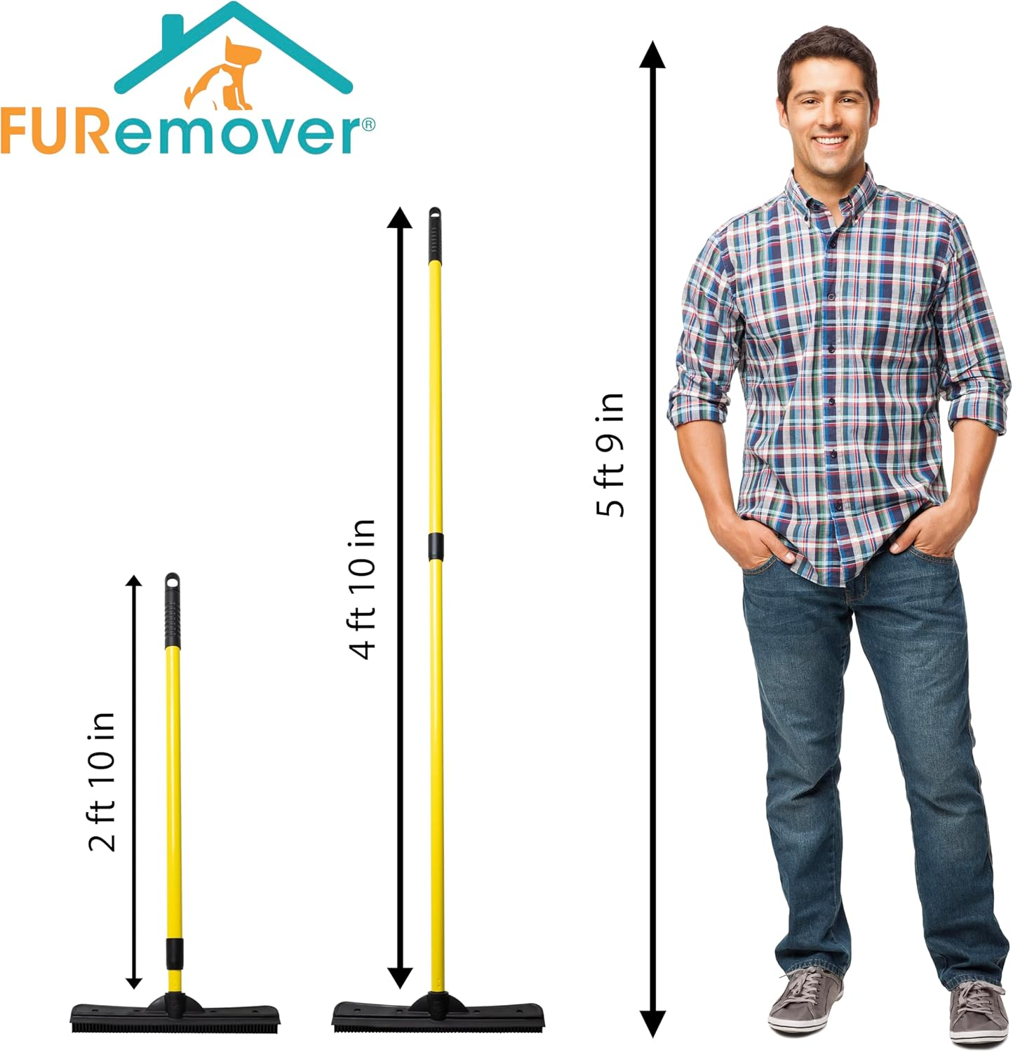 Escoba de goma original para pelo de mascota con escobilla de goma, con mango telescópico de 58" para coche- - Image 3