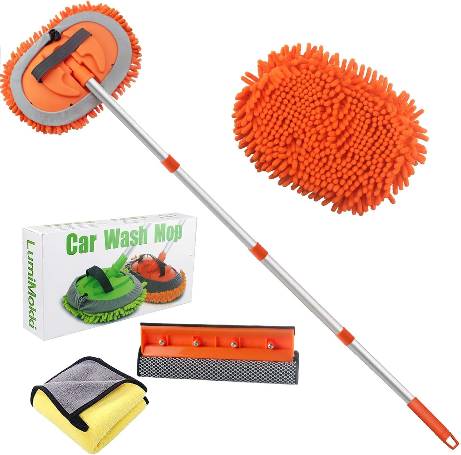Kit de fregona de lavado de autos 62" - fregona de limpieza de autos con mango largo poste de acero inoxidable f-
