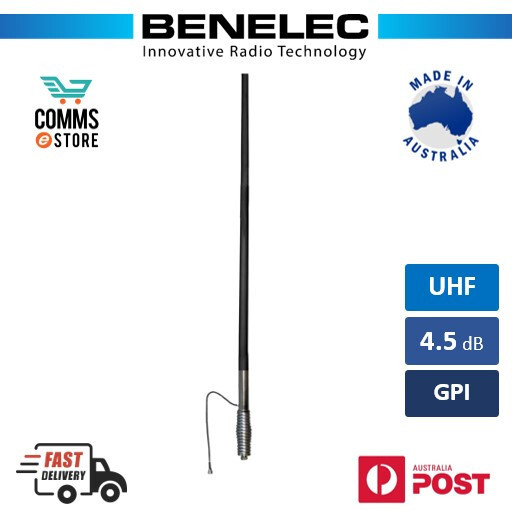 Benelec UHF 4.5dB GPI Heavy Duty Mobile Antenna 477MHz, Stainless Steel