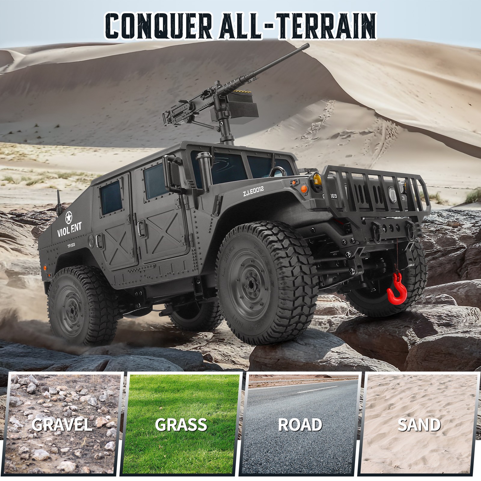 Coche todoterreno 4x4 1:14 RC sobre orugas camión militar control remoto coche vehículo de juguete- - Image 2