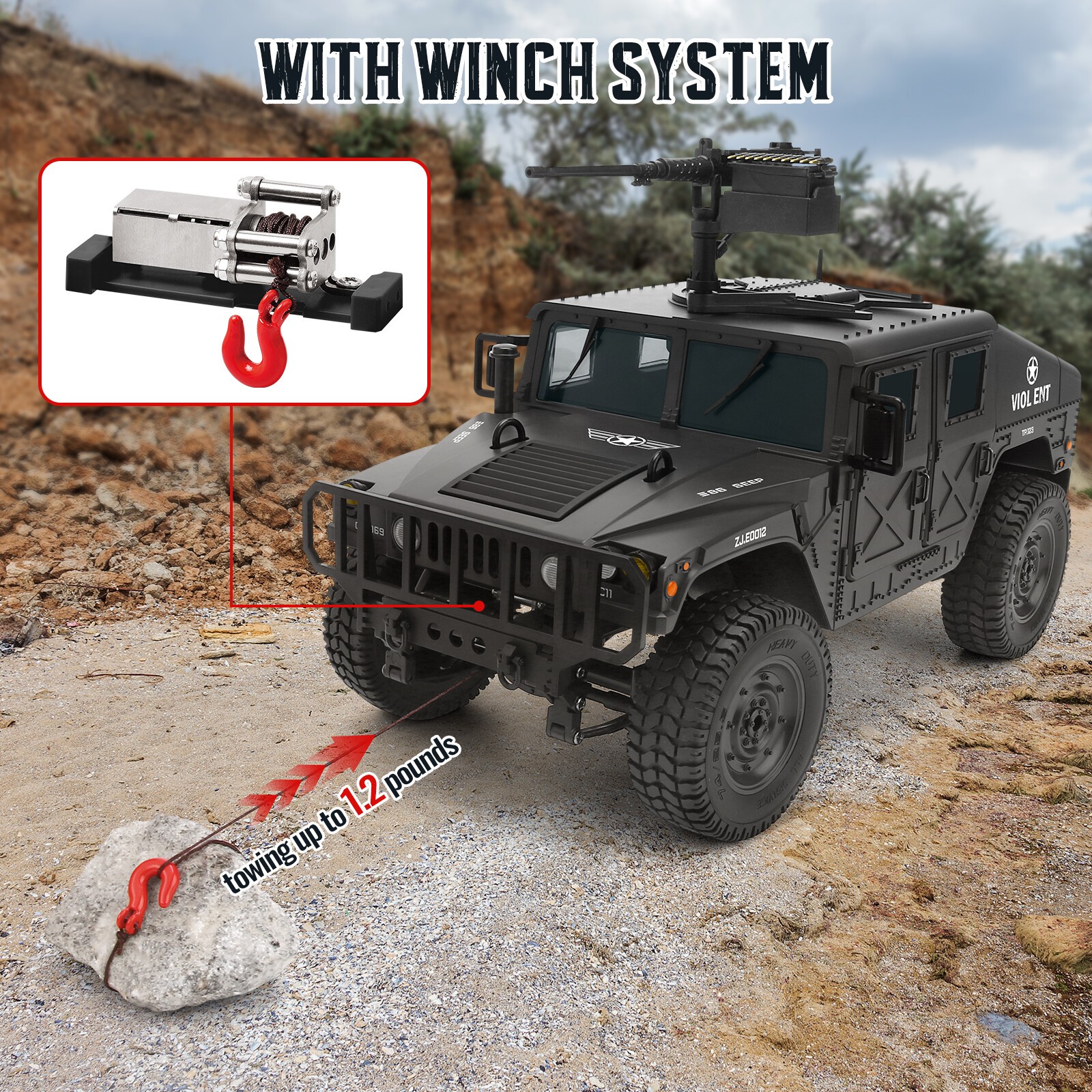 Coche todoterreno 4x4 1:14 RC sobre orugas camión militar control remoto coche vehículo de juguete- - Image 4