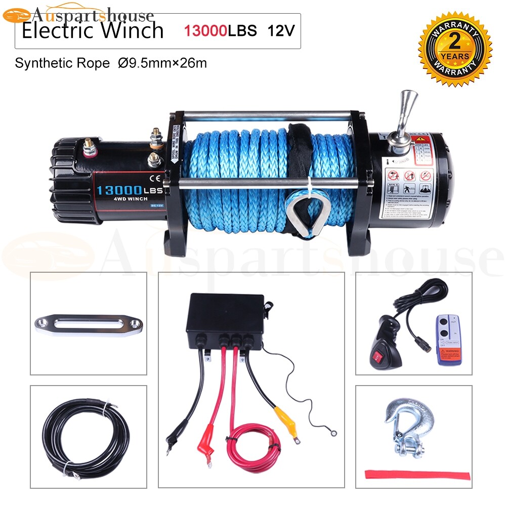 Remolque todoterreno camión cuerda sintética cabrestante eléctrico 13000 lb 4x4 12 V pulido-