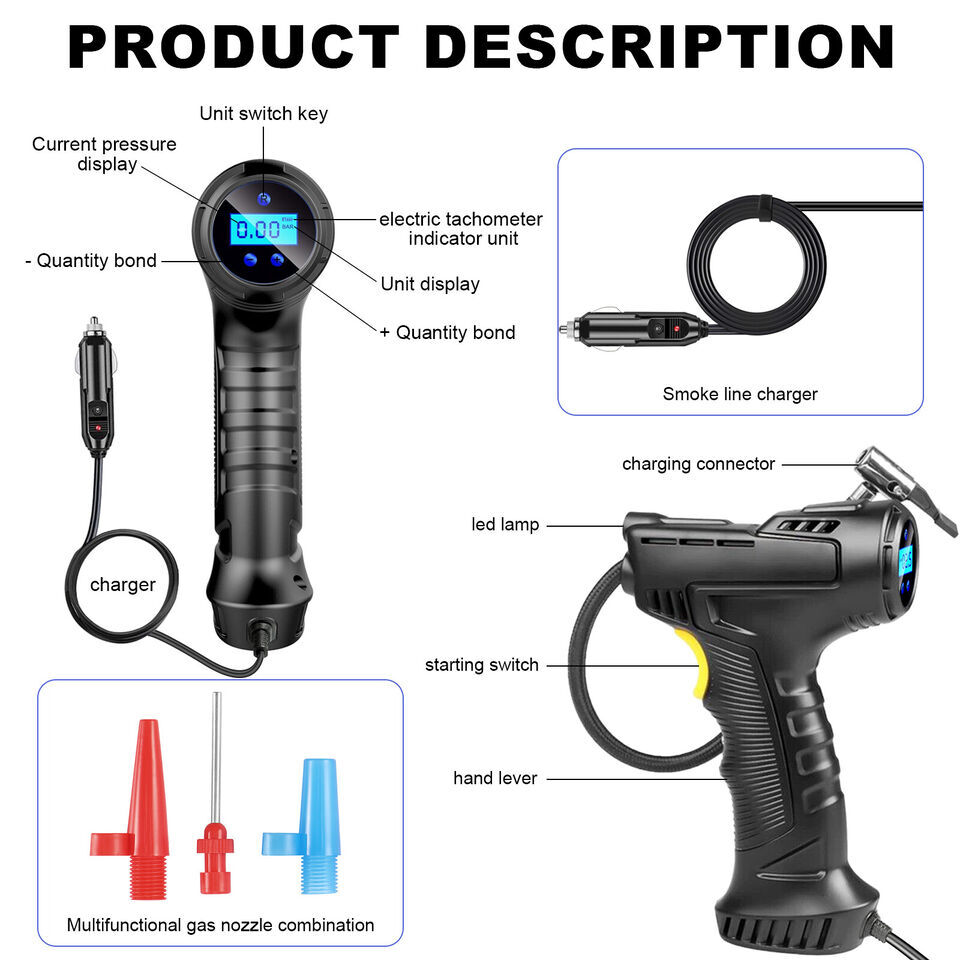 150 PSI Air Compressor Tire Inflator Fits Car Moto Bike Tires Air Pump Portable - Image 3