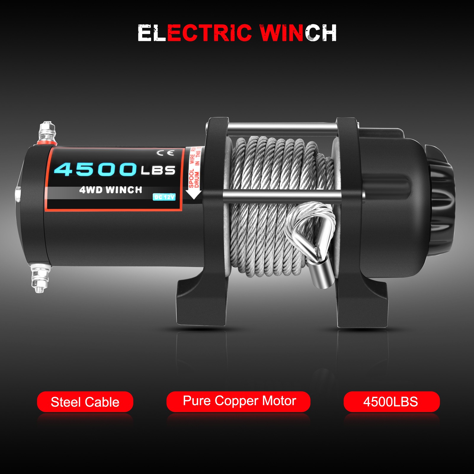 Cabrestante 4500LBS cable eléctrico cabrestante cuerda de acero 4x4 todoterreno camión ATV UTV-