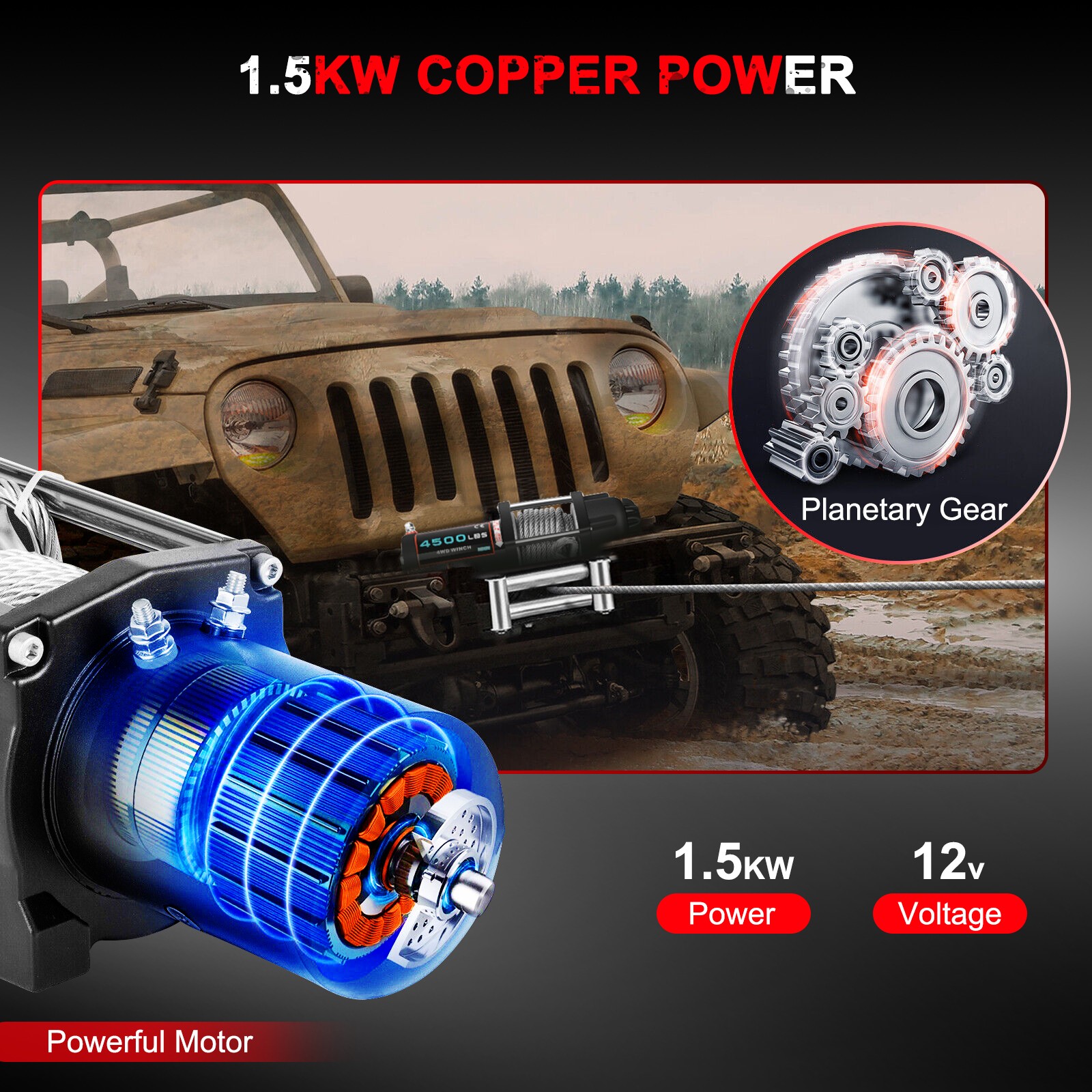 Cabrestante 4500LBS cable eléctrico cabrestante cuerda de acero 4x4 todoterreno camión ATV UTV- - Image 3