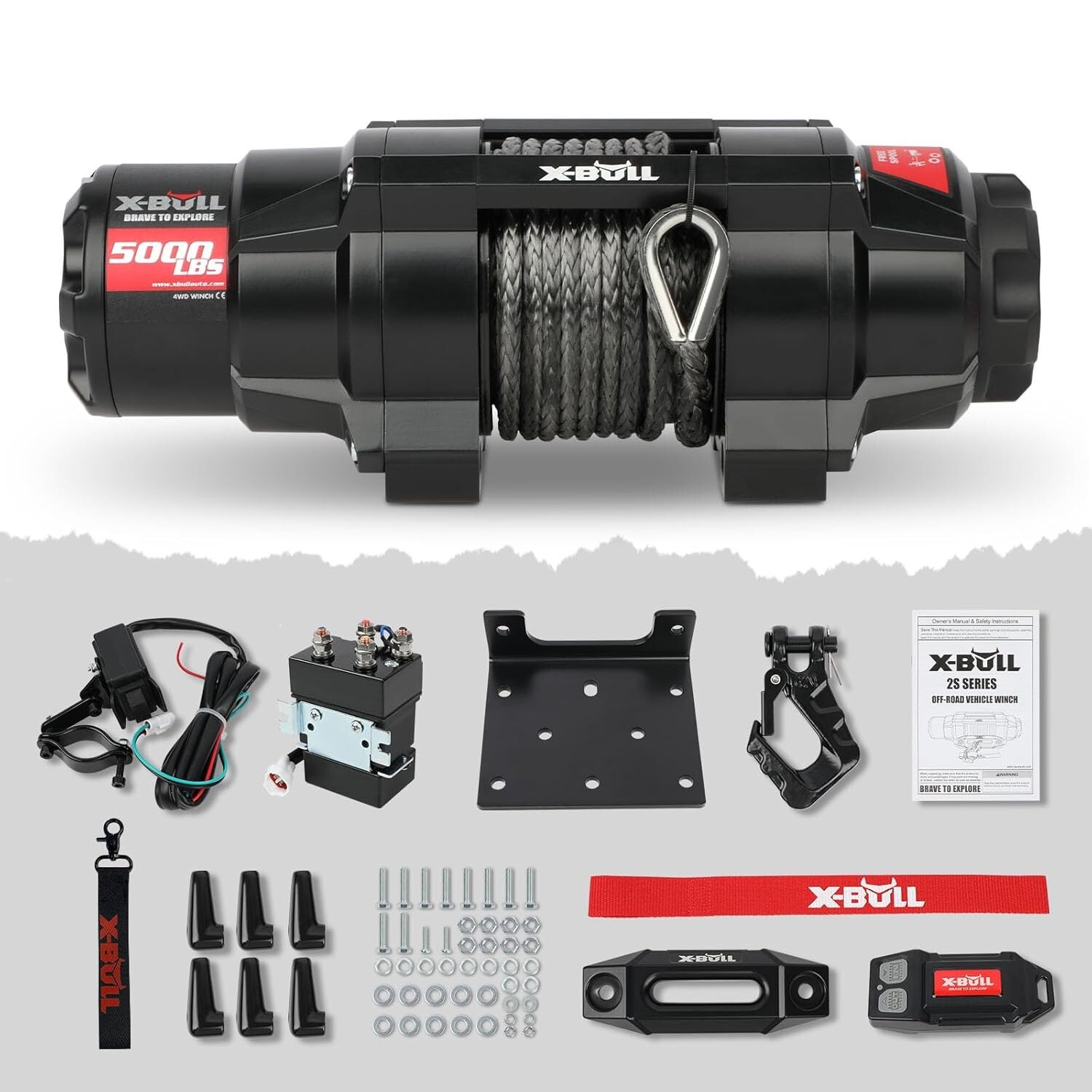 X-BULL Electric Winch 5000lbs ATV Winch 12V Synthetic Rope Trailer UTV 4WD Boat - Image 2