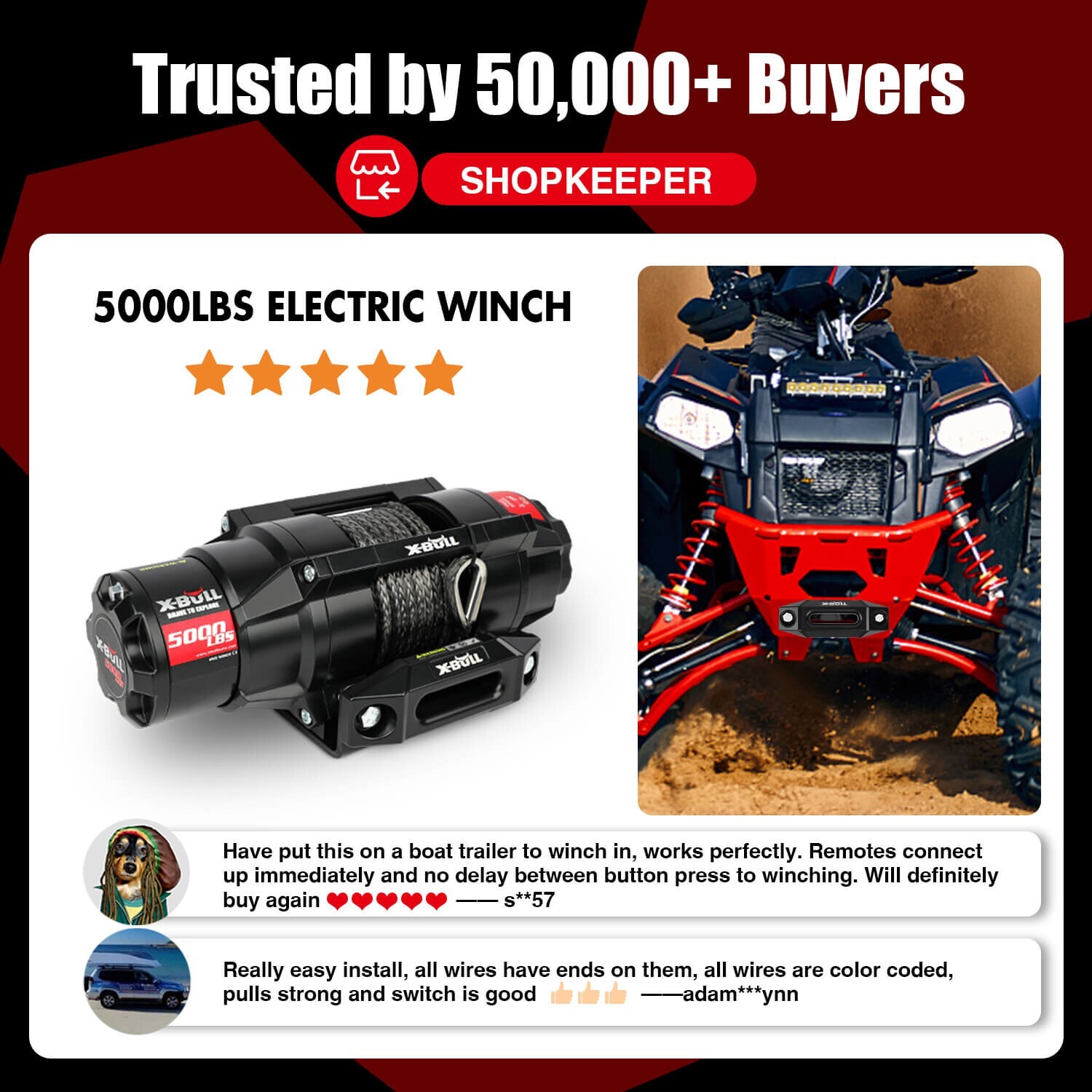 X-BULL Electric Winch 5000lbs ATV Winch 12V Synthetic Rope Trailer UTV 4WD Boat - Image 3