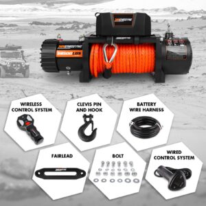 14500lbs Electric Winch 12V Synthetic Rope Towing Trailer 4WD 4X4 14.5K winch