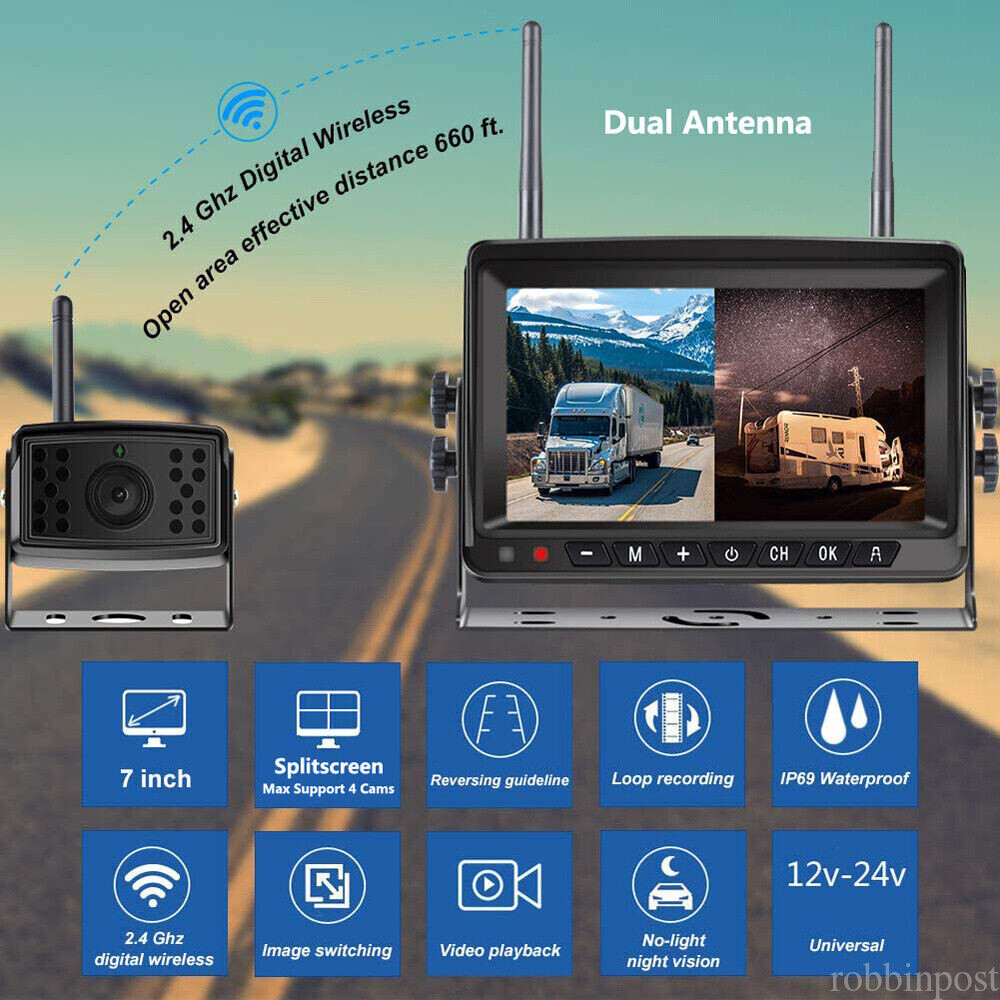 Digital Wireless 7'' Quad DVR Monitor 4x 1080P BSD AI Backup Cameras For Truck - Image 5