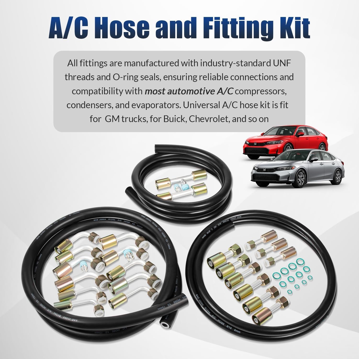 Automotive A/C Air Conditioning Ext Length Hoses Fitting O-ring Kit #6#8#10 Hose - Image 2